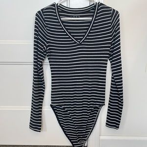 Loft Navy blue stripe long sleeve bodysuit